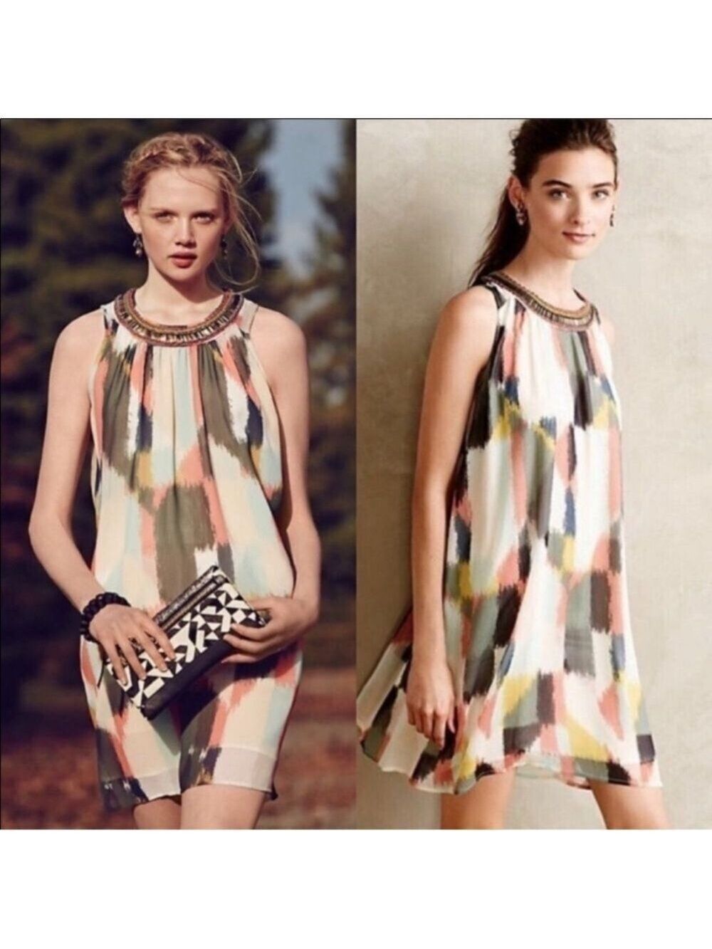 Anthropologie HD in Paris Brushstroke Jeweled swing mini dress size 6 sleeveless